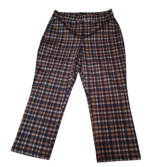 Sanctuary Carnaby Check Kick Crop Pants Ladies 1X Punk Cottage Office Brown - Picture 2 of 5